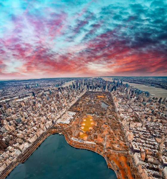 Panorama Luftaufnahme Des Central Parks Und Manhattans Bei Sonnenuntergang New — Stockfoto