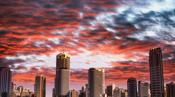 Brisbane, Australia. City skyline from Story Bridge over Brisbane River at sunset.