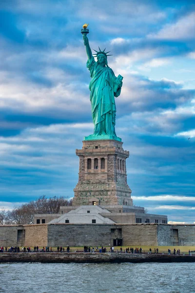Coucher Soleil Sur Statue Liberté New York — Photo