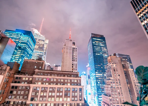 Nachtlampjes Van New York City Wolkenkrabbers Van Manhattan — Stockfoto