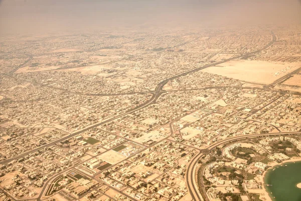 Buitenwijken Van Doha Vanuit Het Vliegtuig Qatar — Stockfoto
