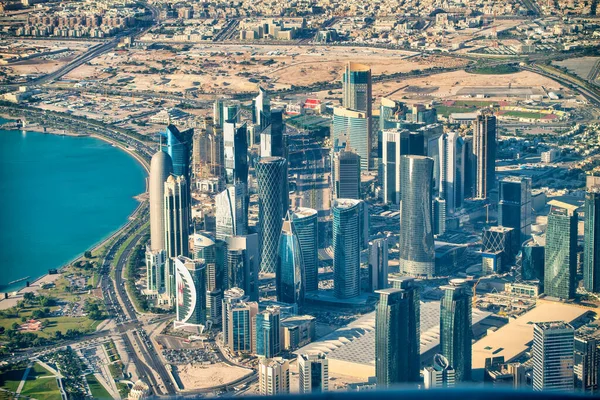 Ντόχα Κατάρ Δεκεμβρίου 2016 Αεροφωτογραφία Του Ορίζοντα Της Πόλης Από — Φωτογραφία Αρχείου
