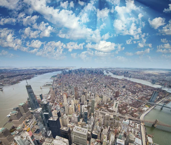 Gün Batımında Manhattan Şehir Merkezinin Panoramik Hava Manzarası New York — Stok fotoğraf
