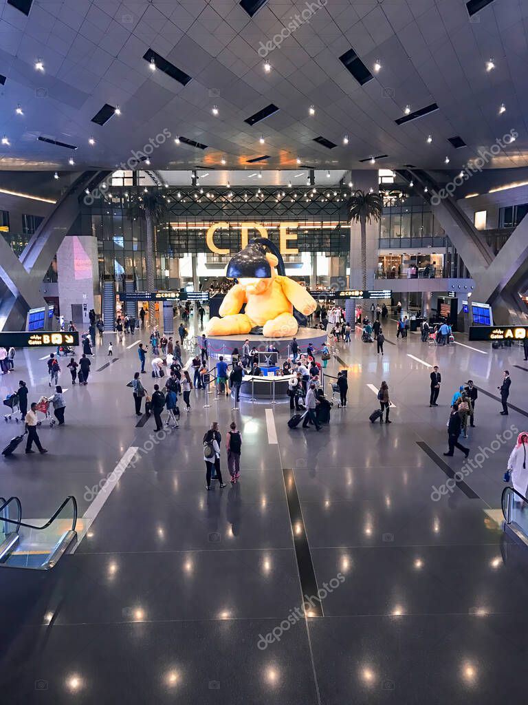 Doha, Qatar - December 3, 2016: Interior of Hamad International Airport.