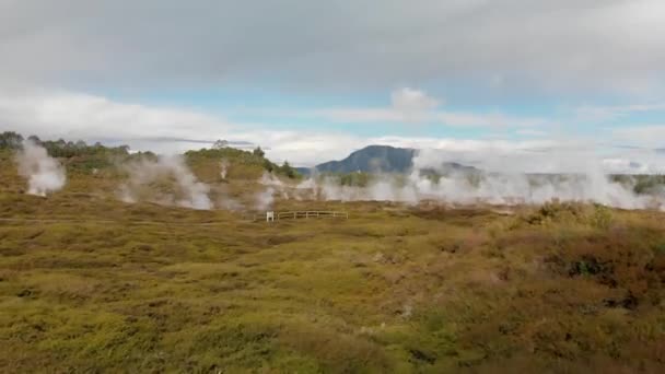 新西兰的间歇泉在罗托鲁阿 全景鸟图 — 图库视频影像