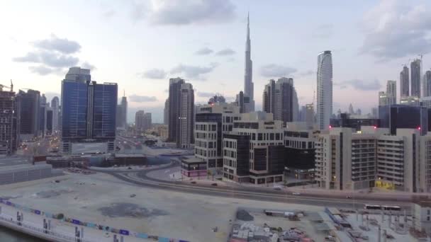 Дубай Оаэ Декабрь 2016 Вид Воздуха Центр Города Реки Закате — стоковое видео
