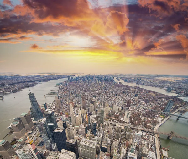 Vista Aerea Panoramica Del Centro Manhattan Tramonto New York City — Foto Stock