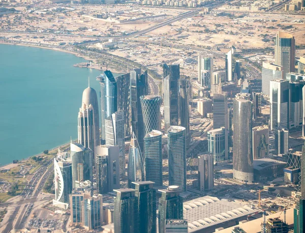 Letecký Pohled Panorama Dauhá Letadla Corniche Moderní Budovy Katar — Stock fotografie