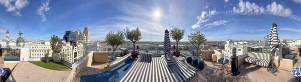 Panoramic 360 Degrees Aerial View Madrid Skyline Central City Rooftop — Stock Photo, Image