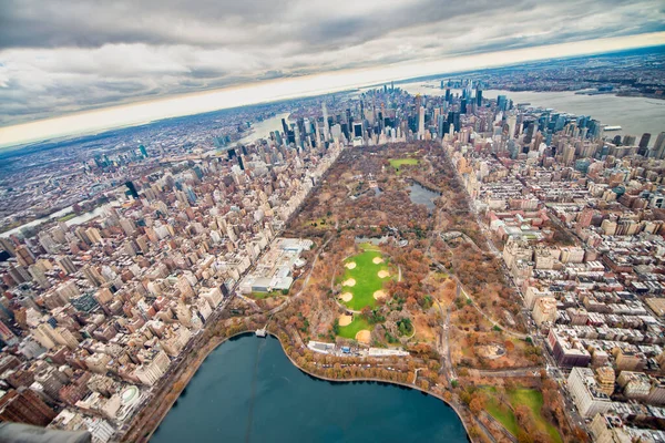 Manhattan Central Park Horizonte Aéreo Desde Helicóptero Temporada Invierno Nueva — Foto de Stock