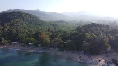 Khao Lak coastline, aerial view on a sunny morning, Thailand.