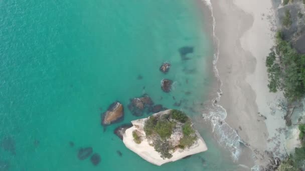 Luchtfoto Van Verbazingwekkende Cathedral Cove Coromandel Nieuw Zeeland — Stockvideo