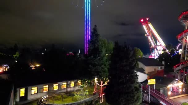 Viyana Avusturya Prater Park Gece Işıklarının Hava Görüntüsü Eğlence Şehri — Stok video