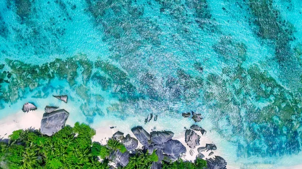 Vue Aérienne Anse Source Argent Beach Digue Îles Seychelles Afrique — Photo