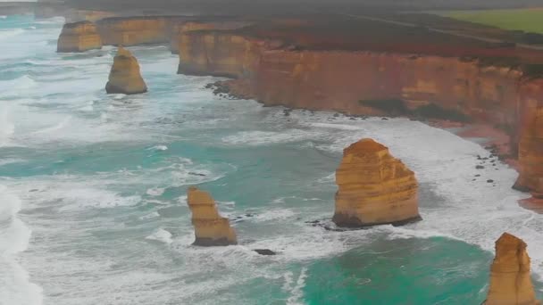 Famous Twelve Apostles Sunrise Great Ocean Road Victoria Australia Drone — Vídeo de Stock