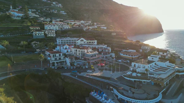 Flygfoto Över Porto Moniz Naturpooler Vid Solnedgången Madeira Portugal — Stockfoto