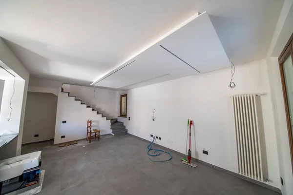 Drywall Ceiling Construction Ready Led Strips Illumination — Stock Photo, Image