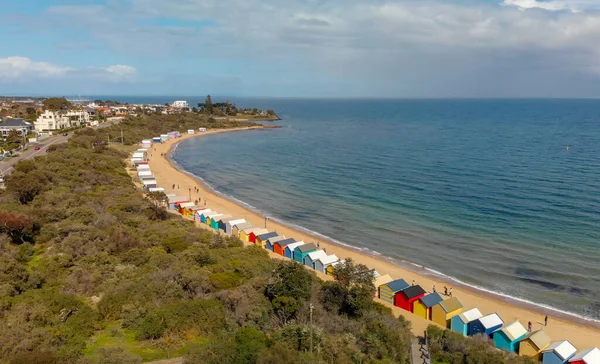 Panoramic Aerial View Brighton Beach Colorful Huts Victoria Australia — Stock Photo, Image