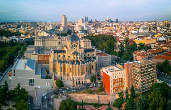 Madrid Spain Amazing Panoramic Aerial View City Center Landmarks Sunset — Stock Photo, Image
