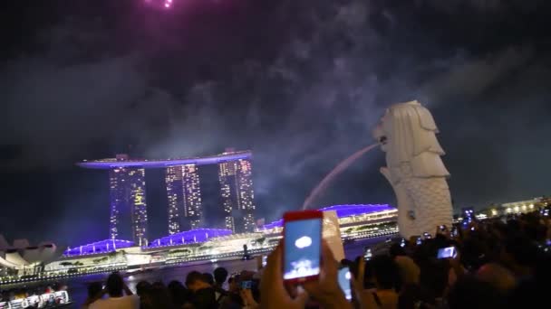 Singapur Diciembre 2019 Gran Espectáculo Fuegos Artificiales Área Marina Bay — Vídeo de stock