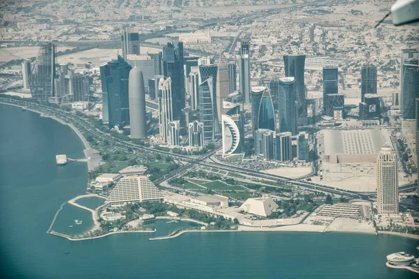Doha Qatar Septiembre 2018 Vista Aérea Del Horizonte Ciudad Desde — Foto de Stock