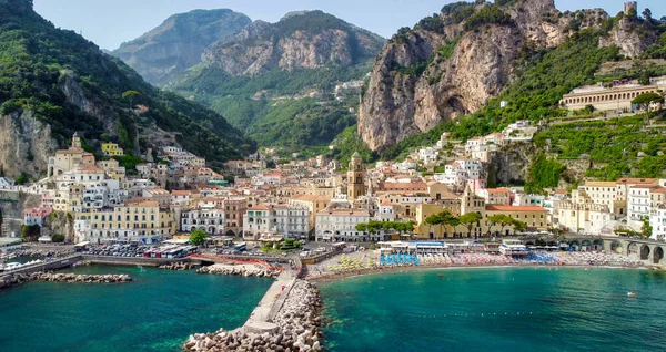 Amalfi Italy Jun 2021 Panoramic Aerial View Amalfi Coastline Moving — Stock Photo, Image
