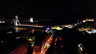 Aerial view of Bratislava skyline at night, Slovakia.