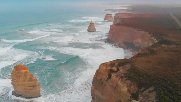Famous Twelve Apostles Sunrise Great Ocean Road Victoria Australia Drone — 图库视频影像