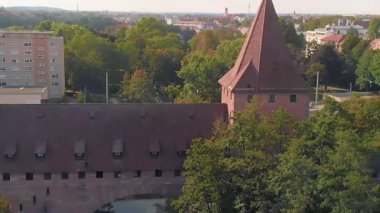 Nurnberg ortaçağ Alman kasabasının insansız hava aracından panoramik görüntüsü.