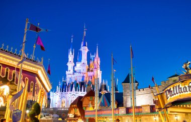Orlando, FL - February 18, 2016: Castle at night in the amusement park.