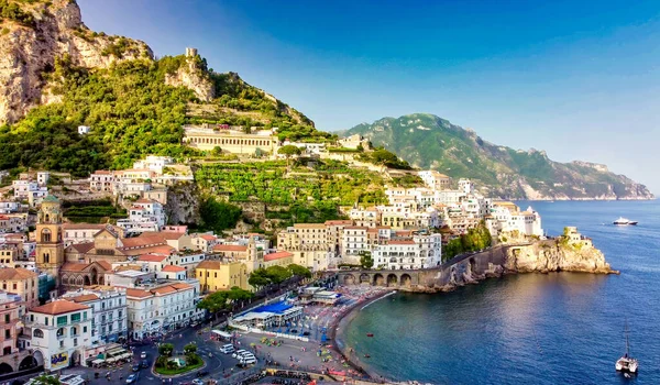 Increíble Vista Aérea Costa Amalfi Temporada Verano Costa Amalfi —  Fotos de Stock