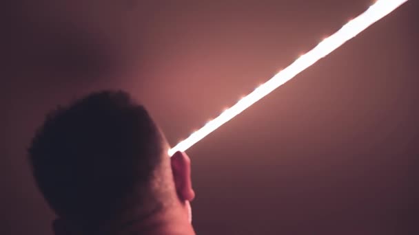 Installation Led Strip Glowing Ribbon Close Man Work — Video Stock