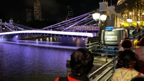 Singapore December 2019 Overvolle Straten Marina Bay Nachts Met Mensen — Stockvideo