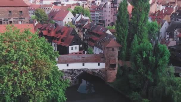Nurnberg Allemagne Vue Aérienne Ville Bâtiments Médiévaux Coucher Soleil Été — Video