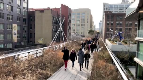 New York City December 2018 Люди Йдуть Уздовж Знаменитої Хай — стокове відео