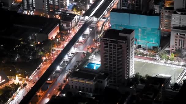 Bangkok Ufuk Çizgisi Şehir Trafiğinin Gece Hava Görüntüsü Tayland — Stok video