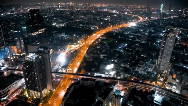 Bangkok Thailand December 2019 Luchtfoto Van Skyline Nachts Met Straatverkeer — Stockvideo
