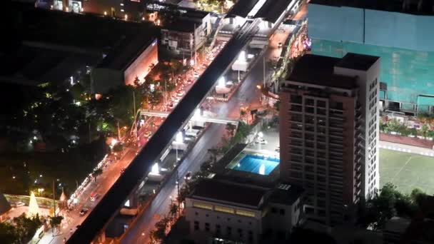 Vista Aérea Nocturna Del Horizonte Bangkok Tráfico Ciudad Tailandia — Vídeos de Stock