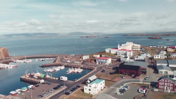 Stykkisholmur Aerial City View Drone Beautiful Summer Day Iceland Slow — Stock video