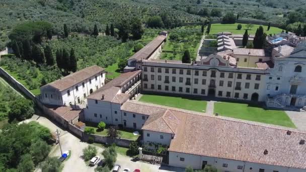 Calci Charterhouse Pisa Aerial View Medieval Tuscany Building Drone Slow — Stockvideo