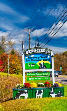 Waterbury, VT - October 10, 2015: Ben and Jerry Ice Cream is a famous attraction for tourists. clipart