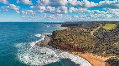 Aerial view of Torquay Beach along the Great Ocean Road, Australia.