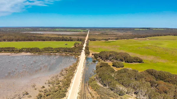 Kangaroo Island Unpaved Road Lake Trees Aerial View Drone Australia — Stock Photo, Image