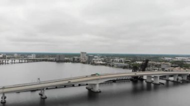 Aerial view of Jacksonville skyline from drone viewpoint, Florida.