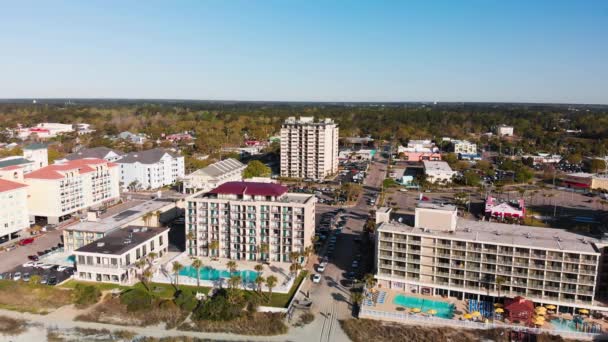 Aerial View Myrtle Beach South Carolina Buildings Beach Sunset — Vídeo de stock