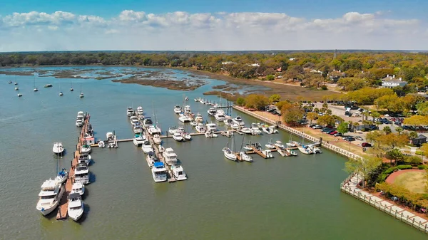 Charleston skyline from drone, South Carolina.