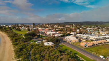 Amazing aerial view of Apollo Bay coastline, Great Ocean Road - Australia.