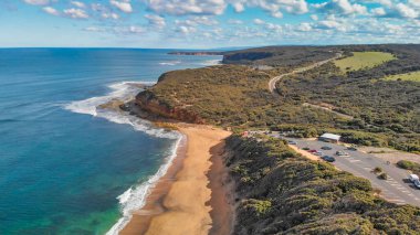 Aerial view of Torquay Beach along the Great Ocean Road, Australia.