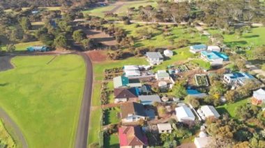 Emu Bay homes and coastline, Kangaroo Island from drone, Australia.