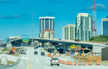 Jacksonville, FL - February 16, 2016: Traffic along the interstate to Downtown Jacksonville.